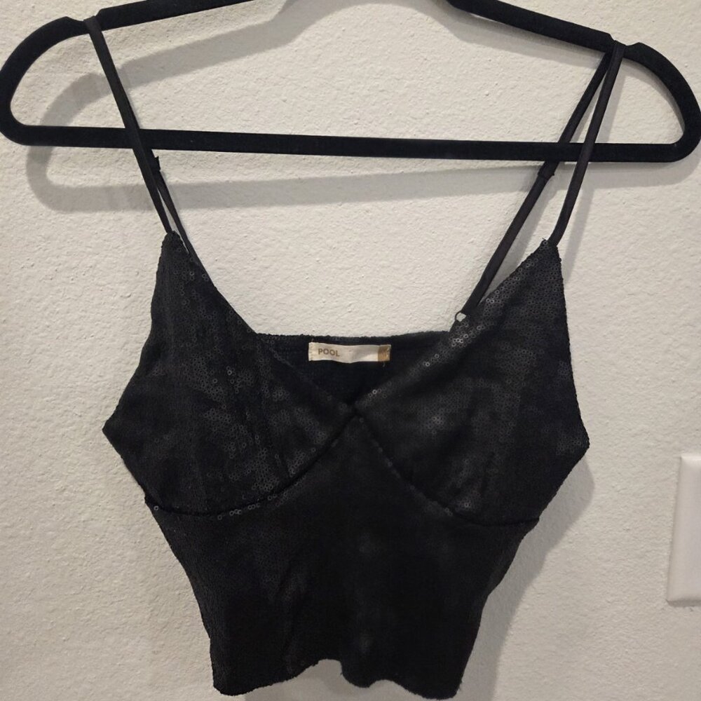 Black Sequin Cami Tank Top Spaghetti Strap Size M